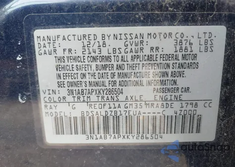 2019 Nissan Sentra Sv from USA, damaged, VIN 3N1AB7APXKY286504